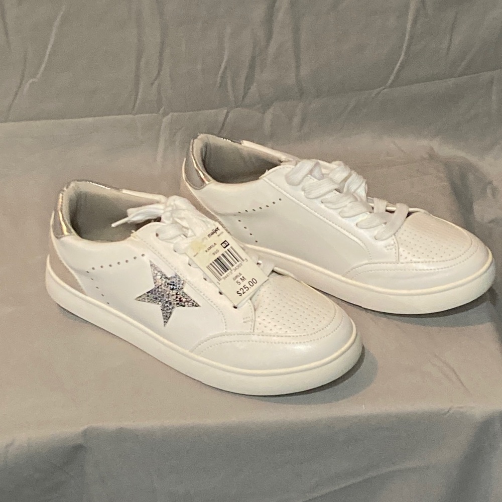 White Kids Sneakers with Silver Star